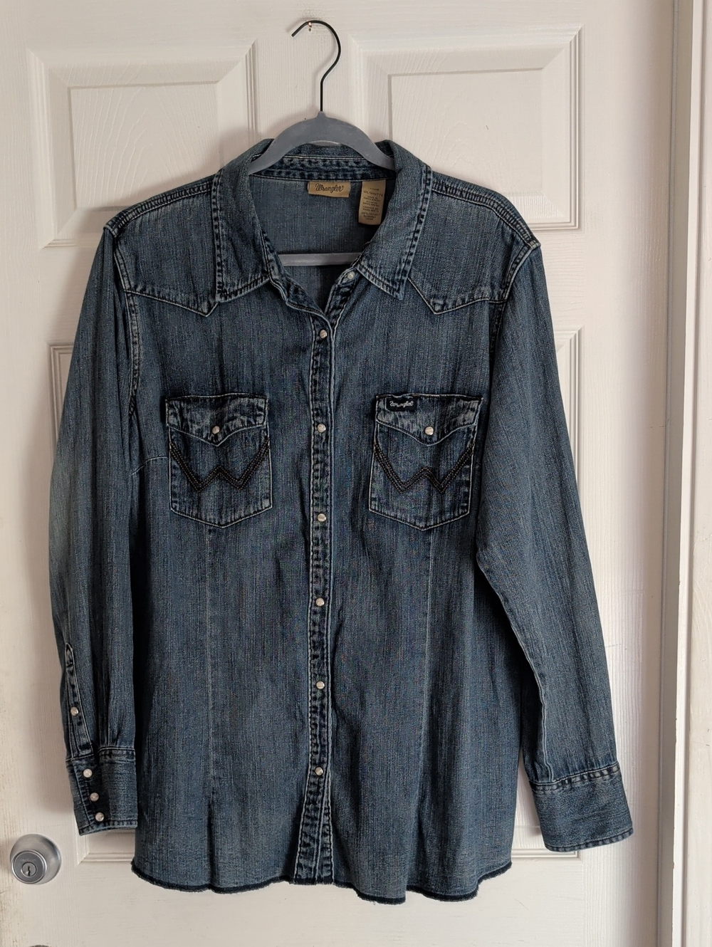 Wrangler Retro Women’s XXL Western Denim Cotton Snap-Up Shirt Long Sleeve Rodeo